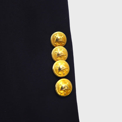Ralph Lauren 90s Made in Japan Navy Blazer and Double-Breasted Suit, Size M, Navy Wool, Gold Buttons