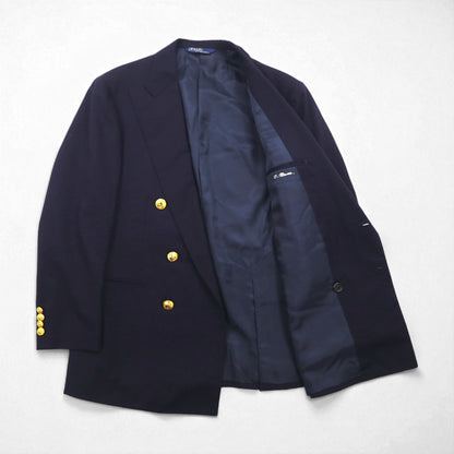Ralph Lauren 90s Made in Japan Navy Blazer and Double-Breasted Suit, Size M, Navy Wool, Gold Buttons