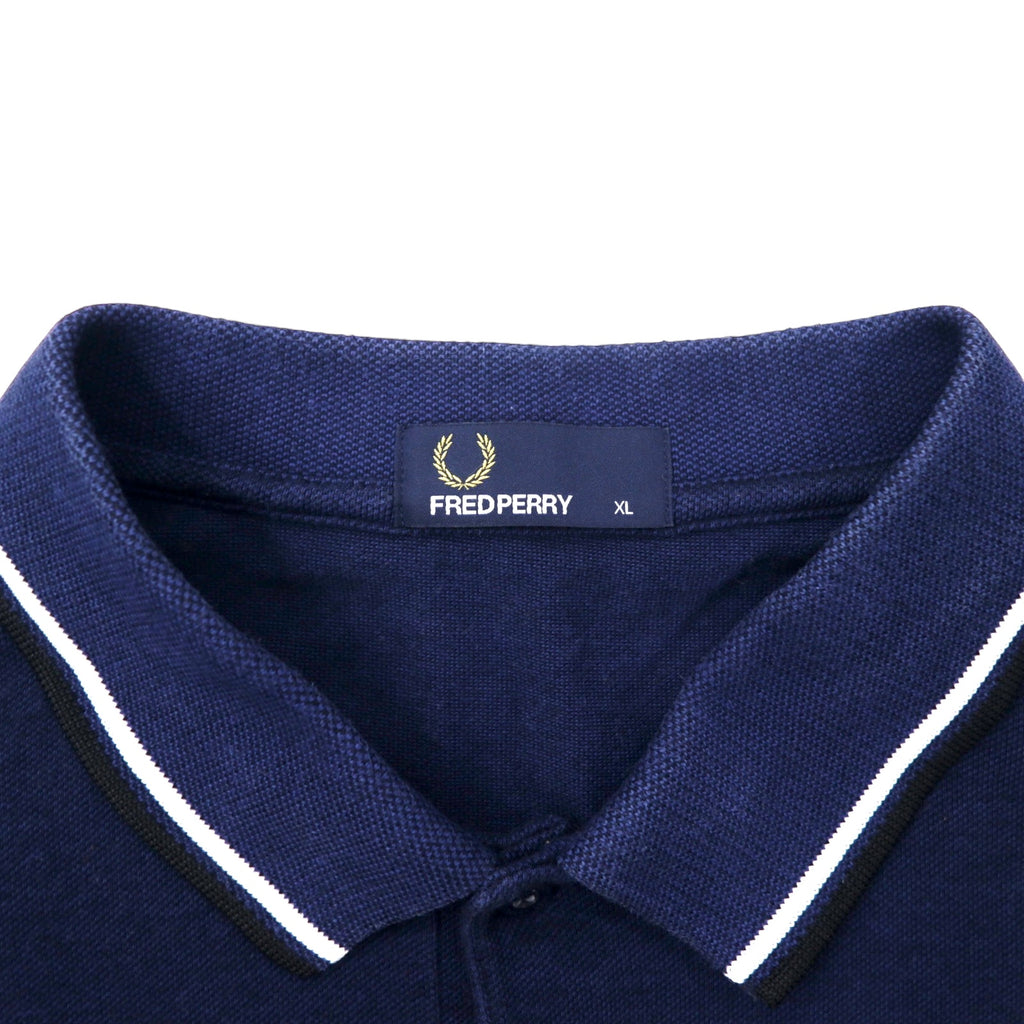 FRED PERRY Long Sleeve Polo Shirt XL Navy Cotton Pique Single Point Logo M3636