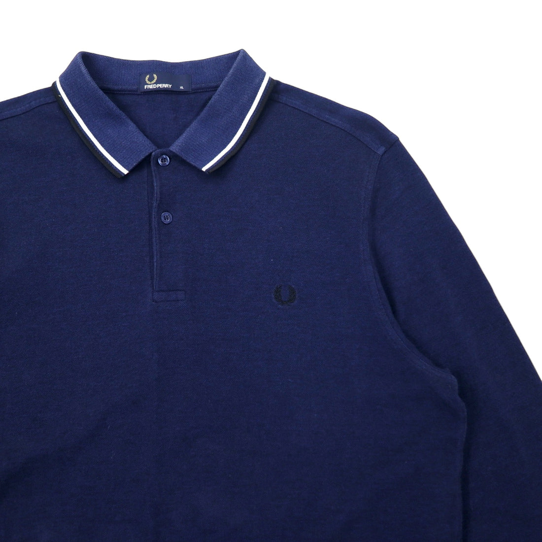 FRED PERRY Long Sleeve Polo Shirt XL Navy Cotton Pique Single Point Logo M3636
