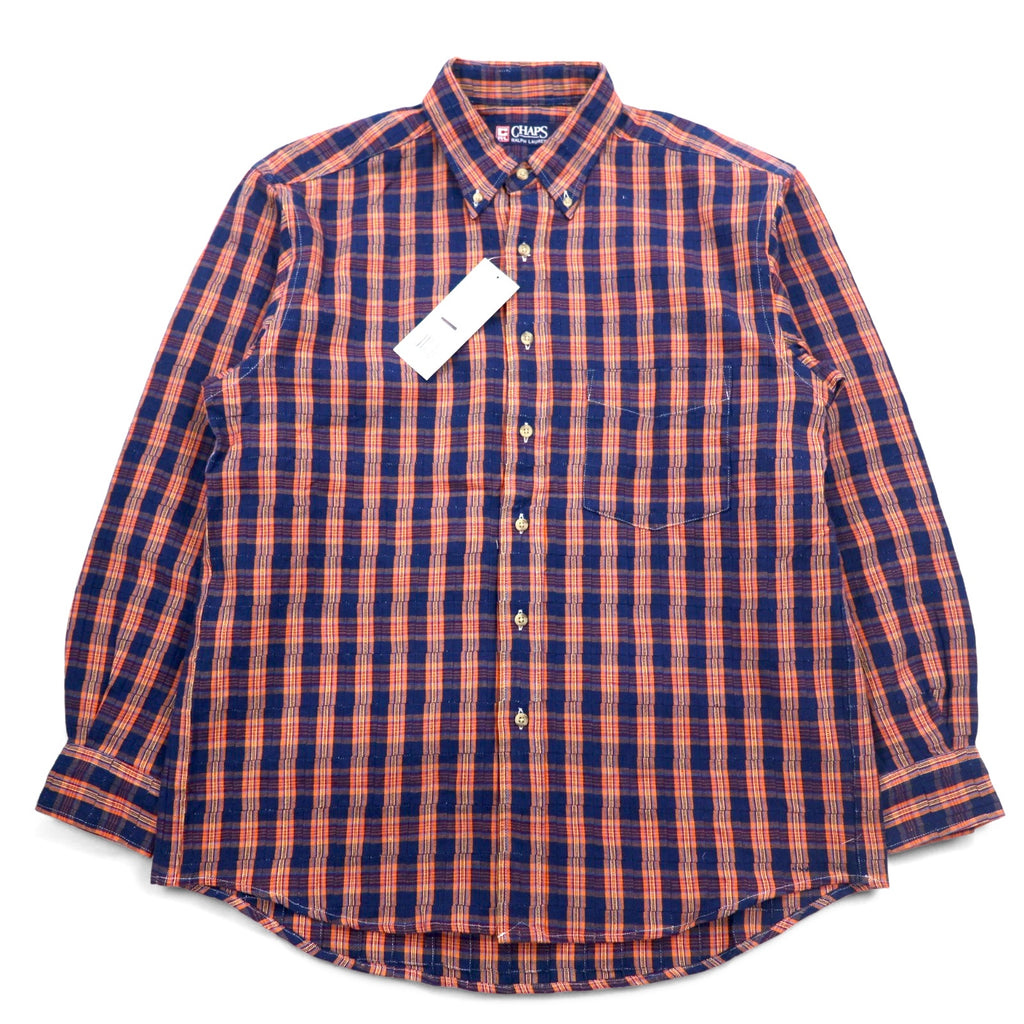 CHAPS RALPH LAUREN 90s Button-down Shirt L Blue Check Cotton Unused