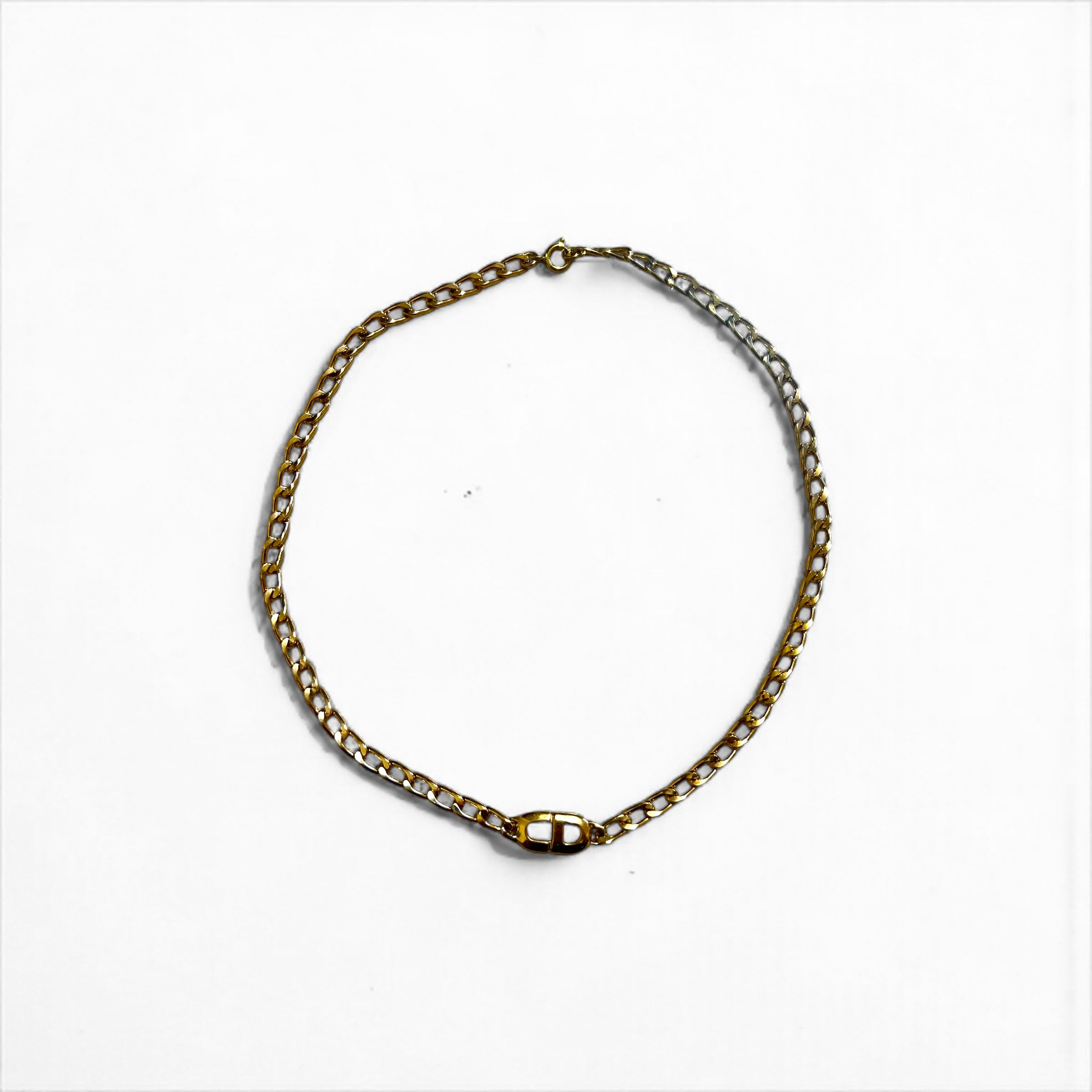 Christian Dior Curb Chain Choker Necklace in Gold with CD Logo and Metal