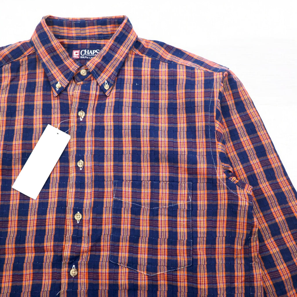 CHAPS RALPH LAUREN 90s Button-down Shirt L Blue Check Cotton Unused