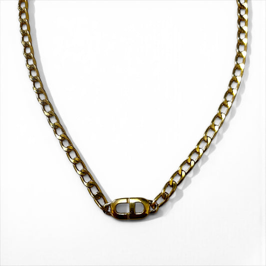 Christian Dior 喜平 チェーン チョーカー ネックレス ゴールド CDロゴ メタル