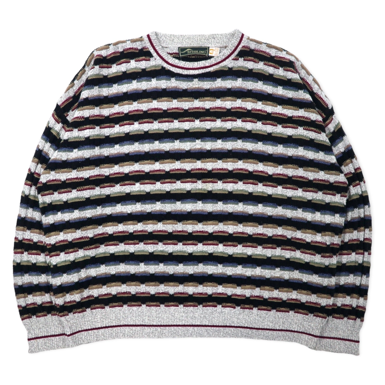 日本然リトテ-古着オンライン-STERLING USA製 90年代 ローゲージ ニット セーター XXL マルチカラー コットン ビッグサイズ-STERLING USA Made 90's Low Gauge Knit Sweater XXL Multi Color Cotton Big Size