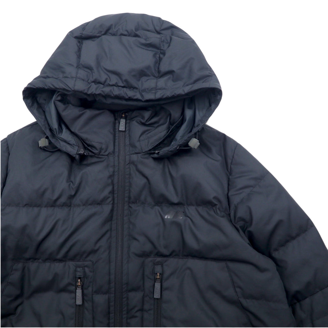 NIKE Detachable Hood 550 Fill Power Down Jacket L Black Double Zip Drawstring 546051-010