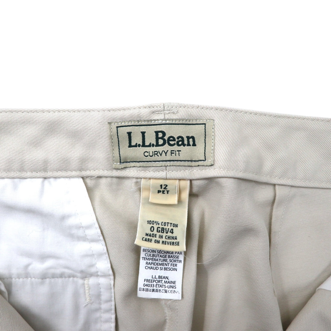 L.L.Bean テーパード チノパンツ 12 ベージュ コットン CURVY FIT 0GBV4
