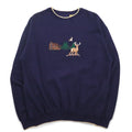 90s FIELD TASTED by OUTDOOR LIFE Sweatshirt XL Navy Cotton Fleece Lining Embroidery Animal Paki Cotton