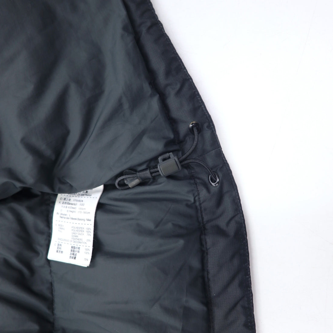 NIKE Detachable Hood 550 Fill Power Down Jacket L Black Double Zip Drawstring 546051-010