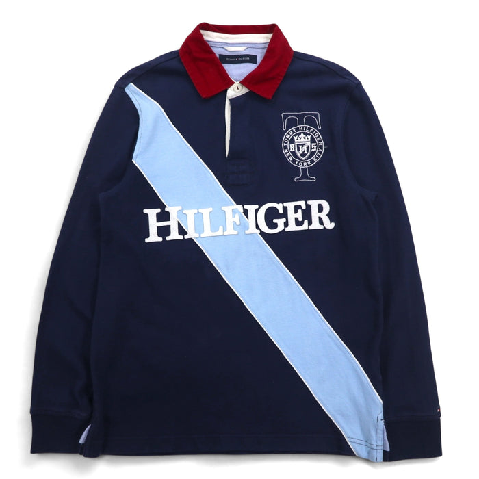 TOMMY HILFIGER ビッグサイズ ラガーシャツ M ネイビー コットン エンブレムロゴ刺繍