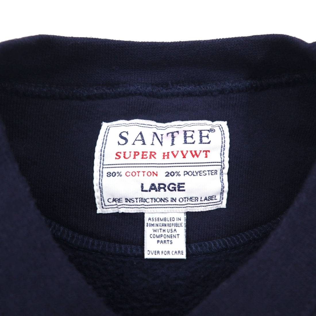 SANTEE 90s USA Vintage Sweatshirt, Blank Heavyweight, Front V, Size L, Navy Solid Color, 90s, Made in