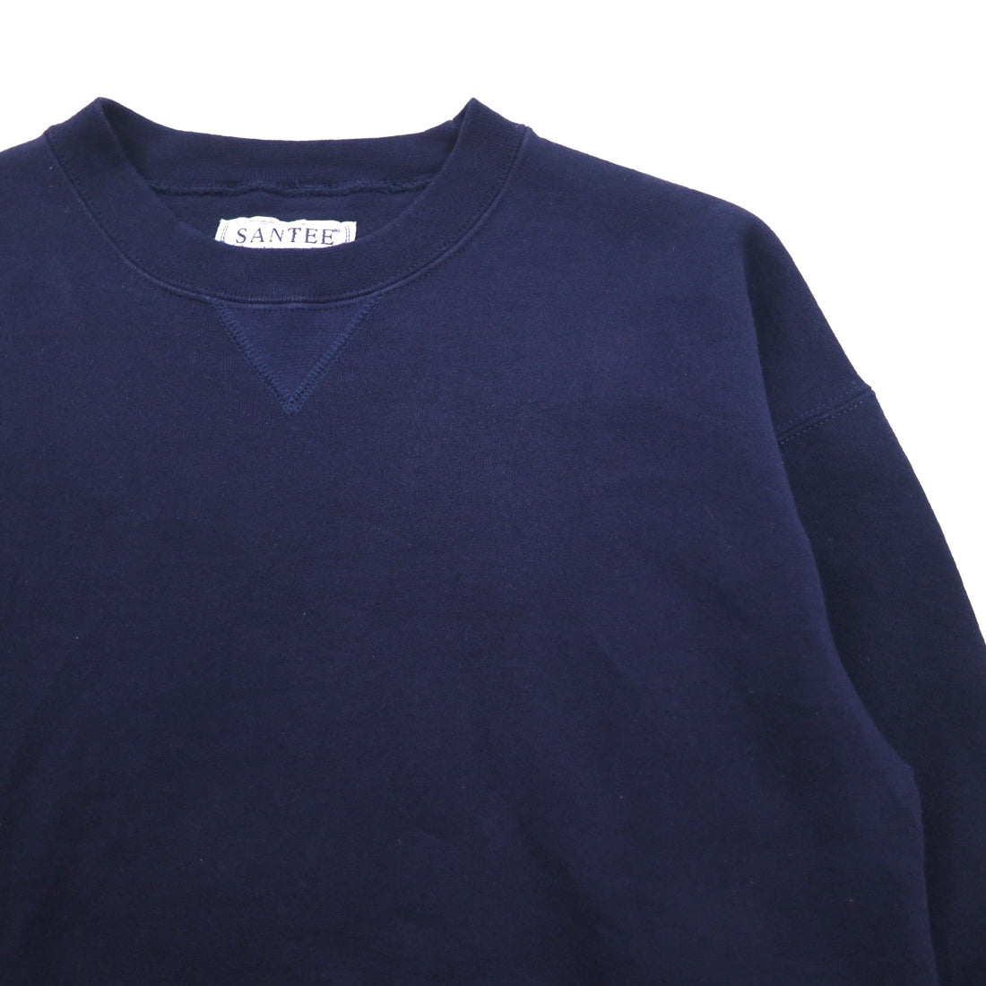 SANTEE 90s USA Vintage Sweatshirt, Blank Heavyweight, Front V, Size L, Navy Solid Color, 90s, Made in