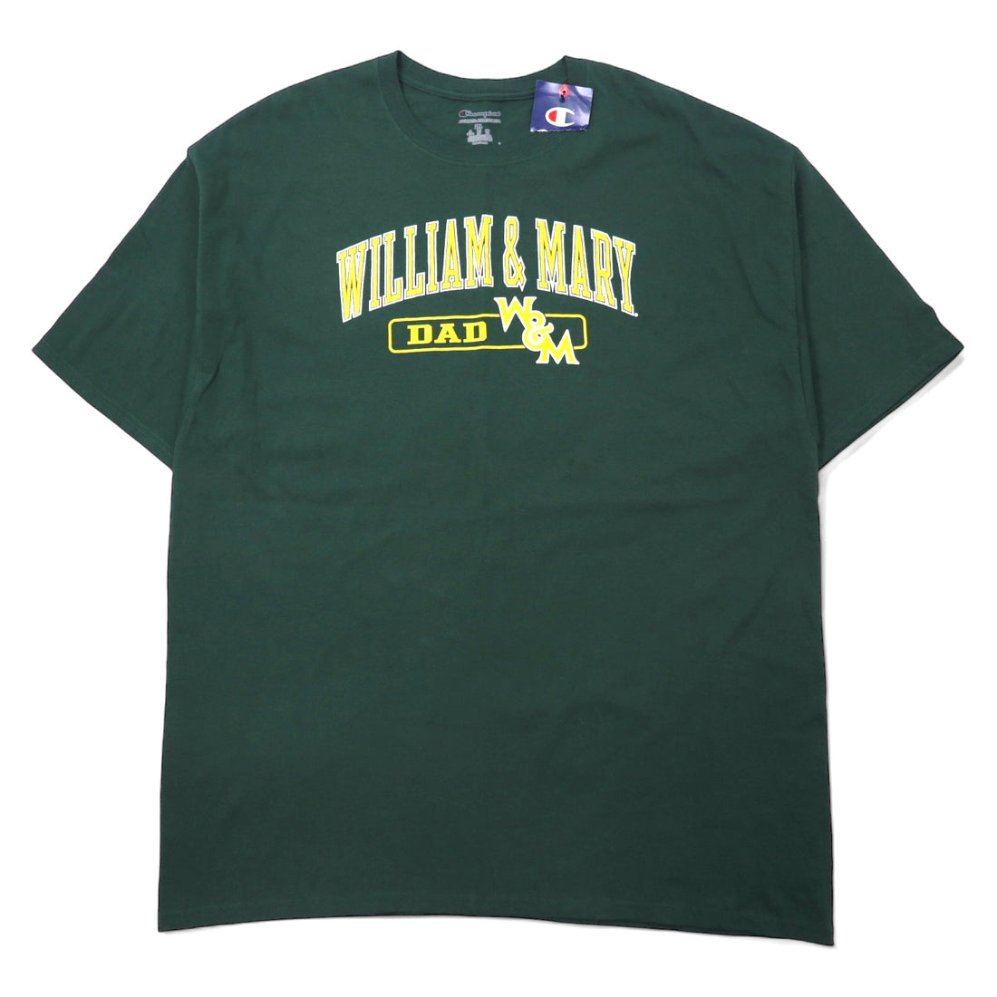 日本然リトテ-古着オンライン-Champion カレッジ プリント Tシャツ 2XL グリーン コットン WILLIAM & MARY ビッグサイズ エルサルバドル製 未使用品-Champion College Print T-Shirt 2XL Green Cotton WILLIAM & MARY Big Size El Salvador Made Unused