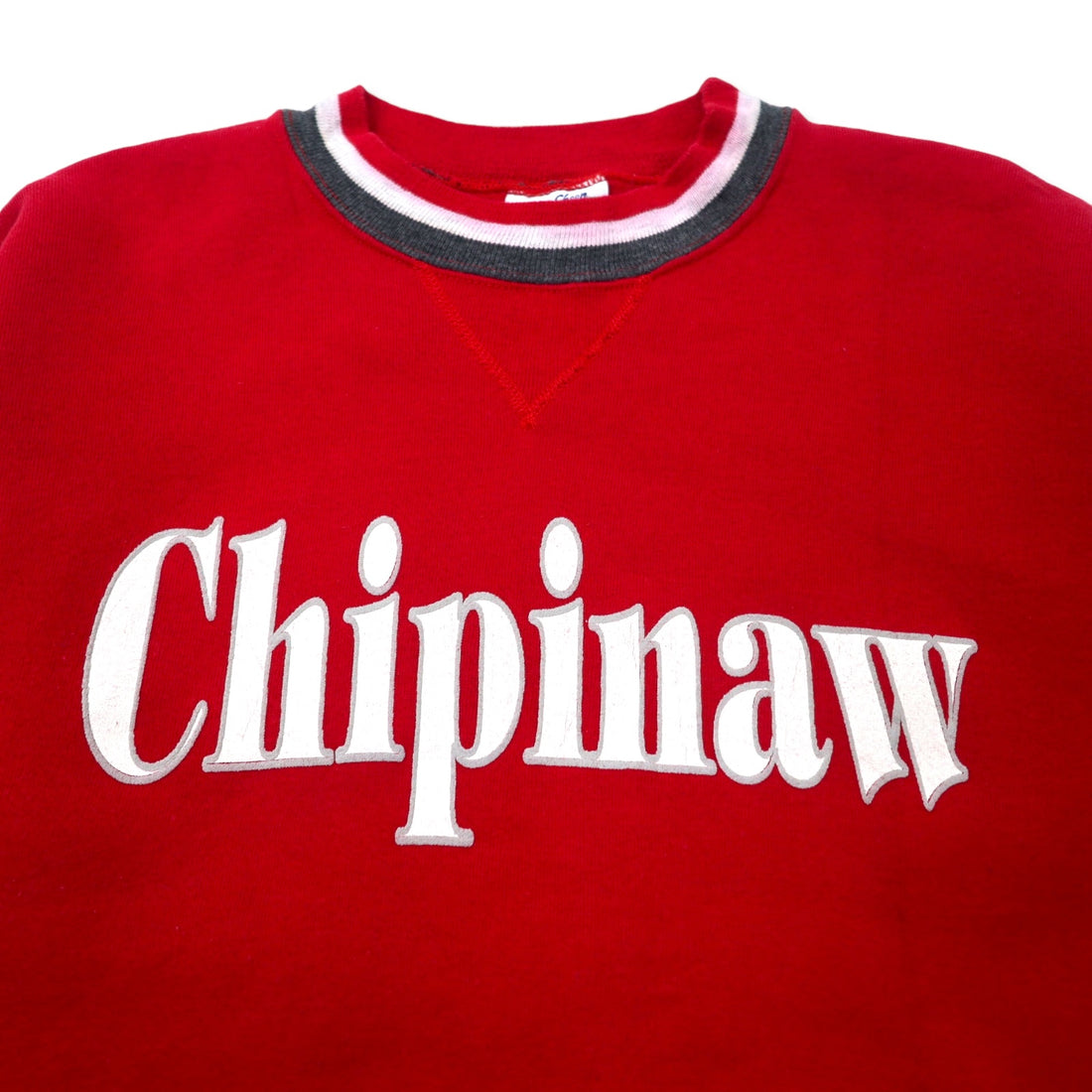 Velva Sheen USA Made 90s Rib Line Sweatshirt L Red Cotton Fleece Front V Chipinaw