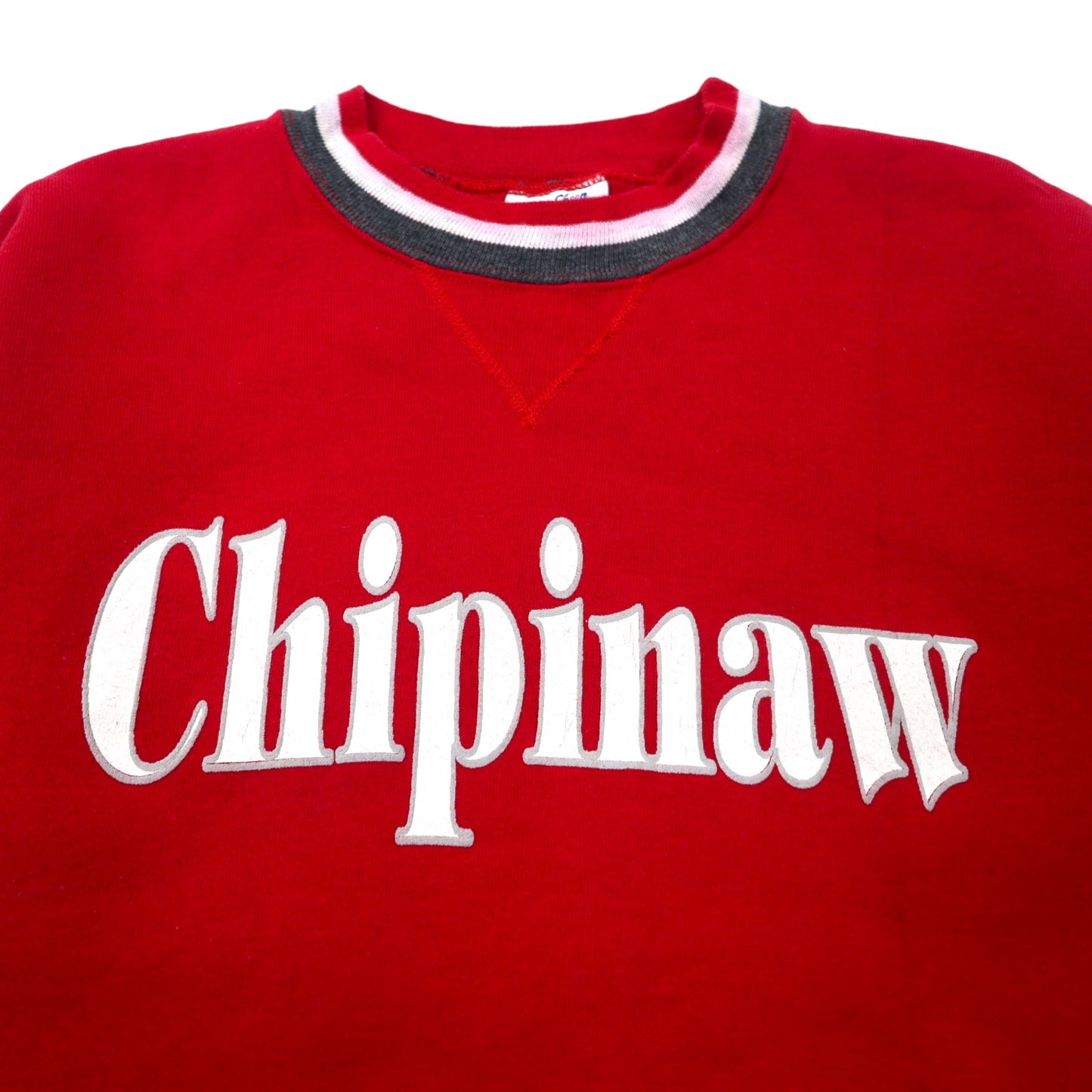 Velva Sheen USA製 90年代 リブライン スウェット L レッド コットン 裏起毛 前V Chipinaw