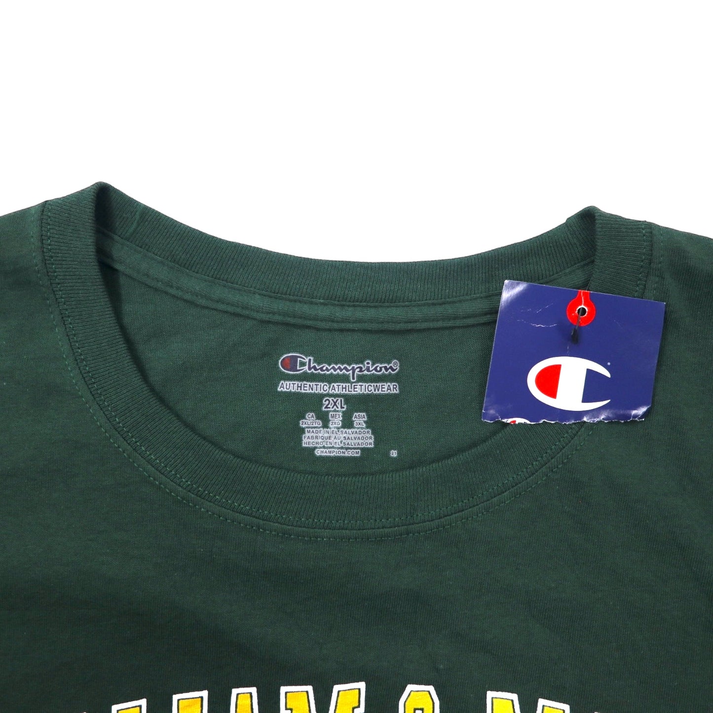 Champion カレッジ プリント Tシャツ 2XL グリーン コットン WILLIAM & MARY ビッグサイズ エルサルバドル製 未使用品