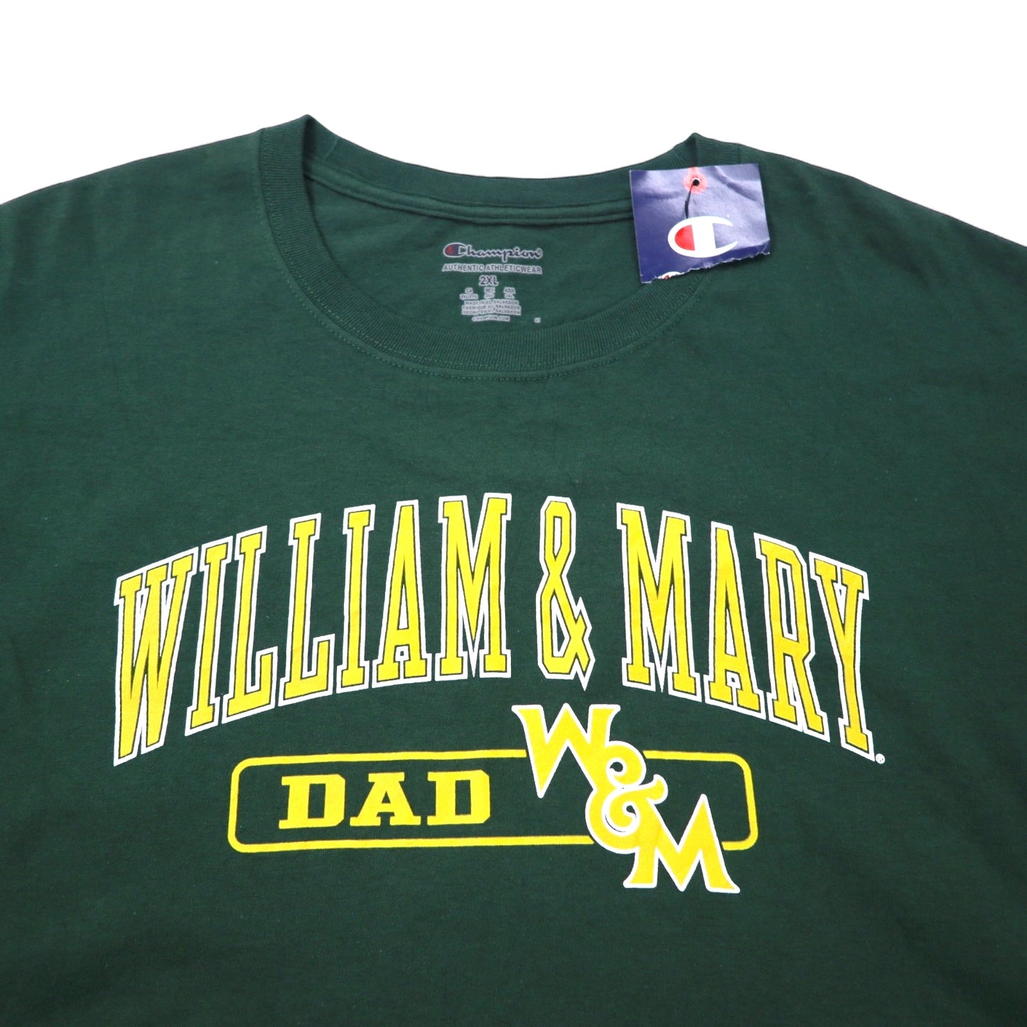 Champion カレッジ プリント Tシャツ 2XL グリーン コットン WILLIAM & MARY ビッグサイズ エルサルバドル製 未使用品