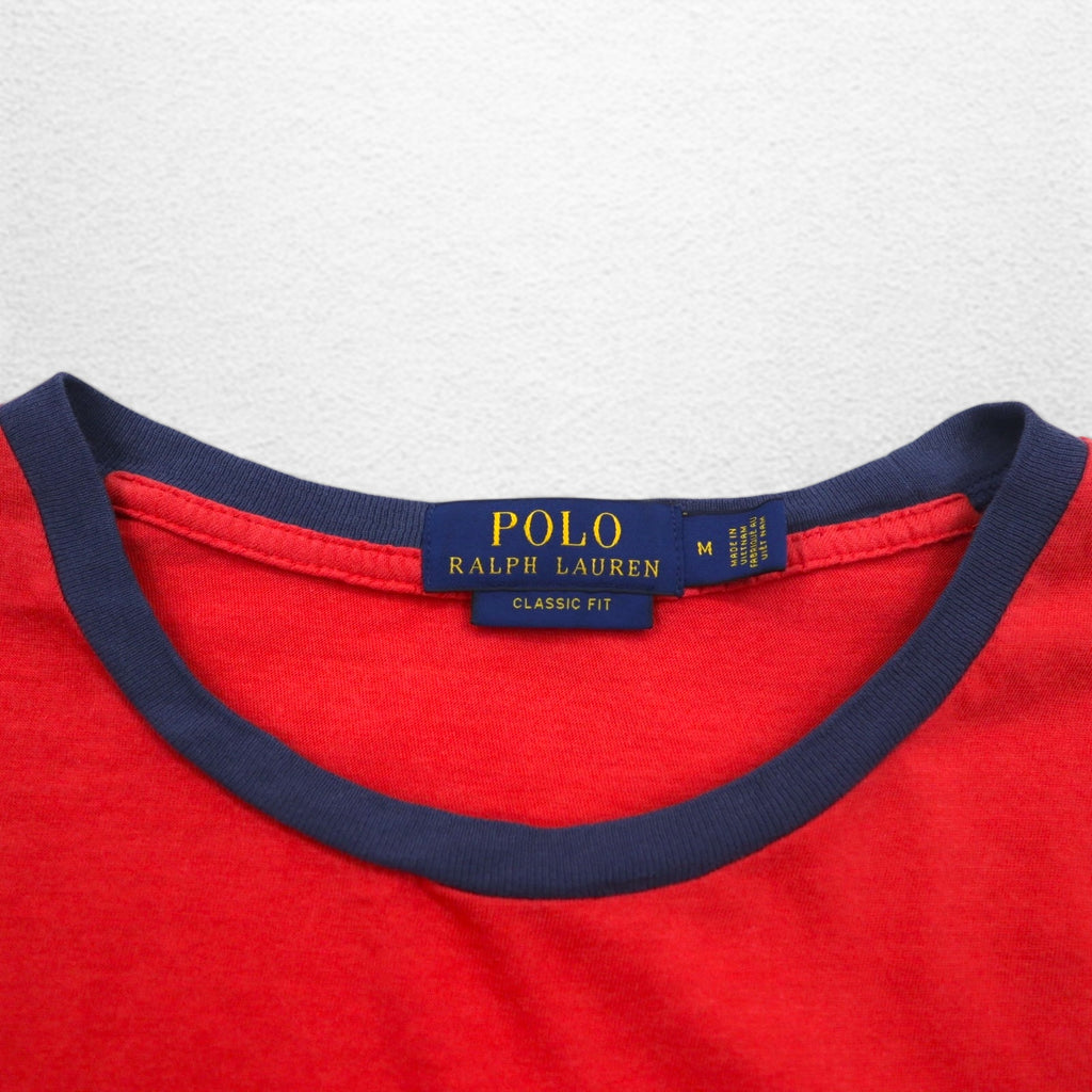 POLO RALPH LAUREN クラシックフィット ポケット付き ボーダー Tシャツ M ピンク スモールポニー刺繍