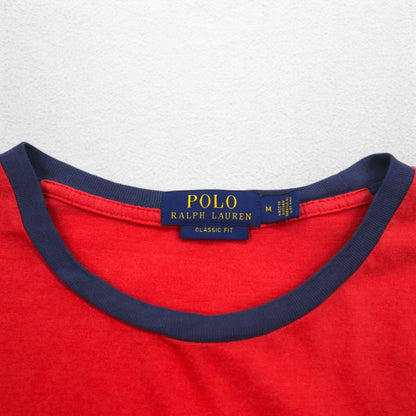 POLO RALPH LAUREN Classic Fit Pocket Striped T-Shirt M Pink Small Pony Embroidery