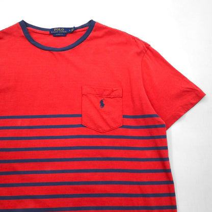 POLO RALPH LAUREN Classic Fit Pocket Striped T-Shirt M Pink Small Pony Embroidery