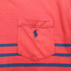POLO RALPH LAUREN クラシックフィット ポケット付き ボーダー Tシャツ M ピンク スモールポニー刺繍