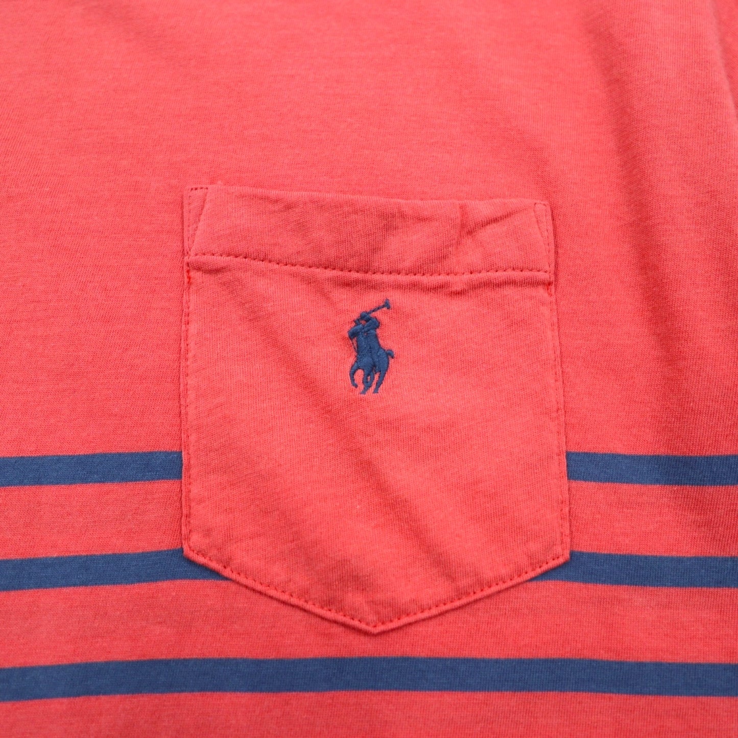 POLO RALPH LAUREN Classic Fit Pocket Striped T-Shirt M Pink Small Pony Embroidery