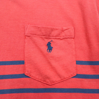 POLO RALPH LAUREN Classic Fit Pocket Striped T-Shirt M Pink Small Pony Embroidery