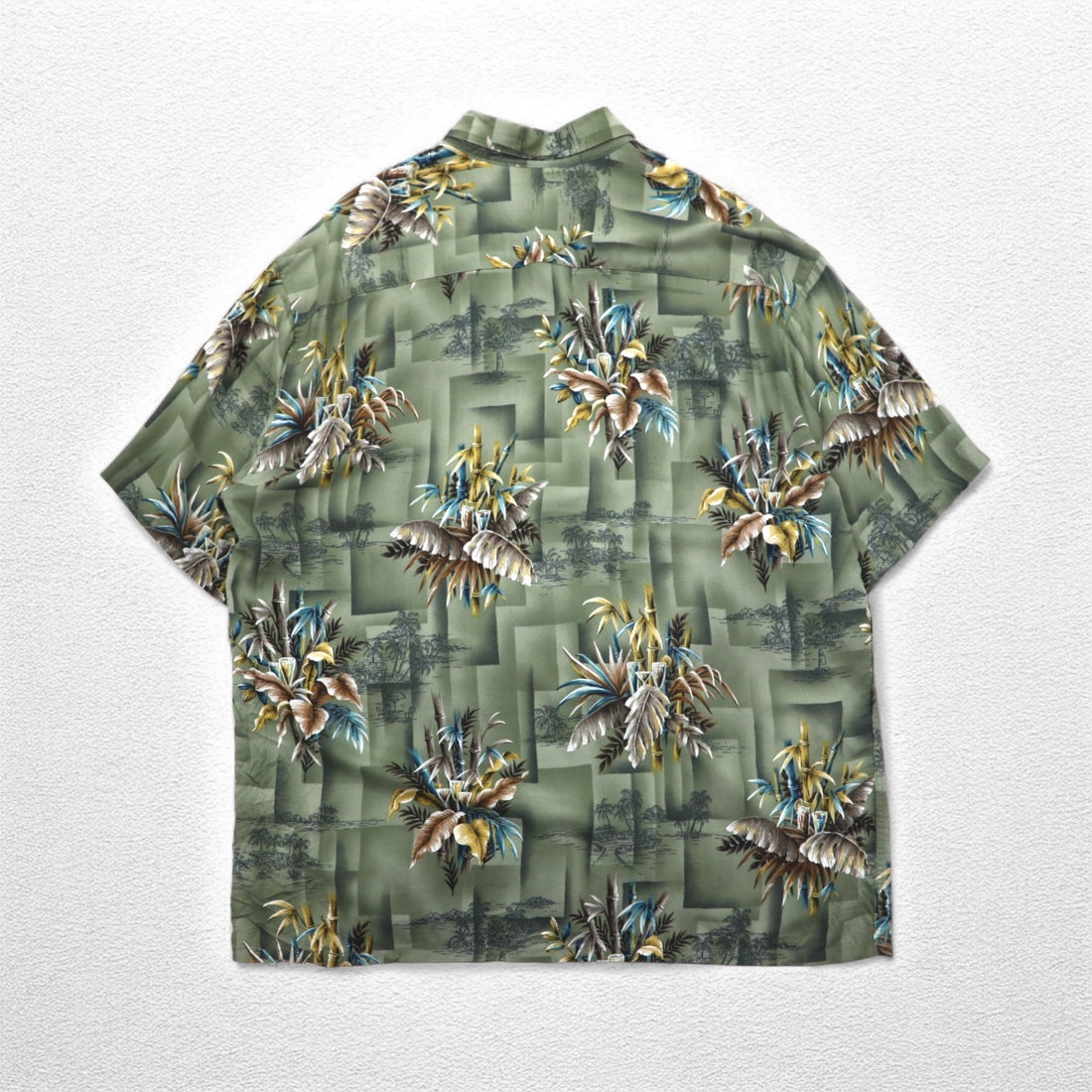 CAMPIA MODA Aloha Shirt, XL, Khaki, Rayon, All-Over Print, Botanical, Chest Pocket