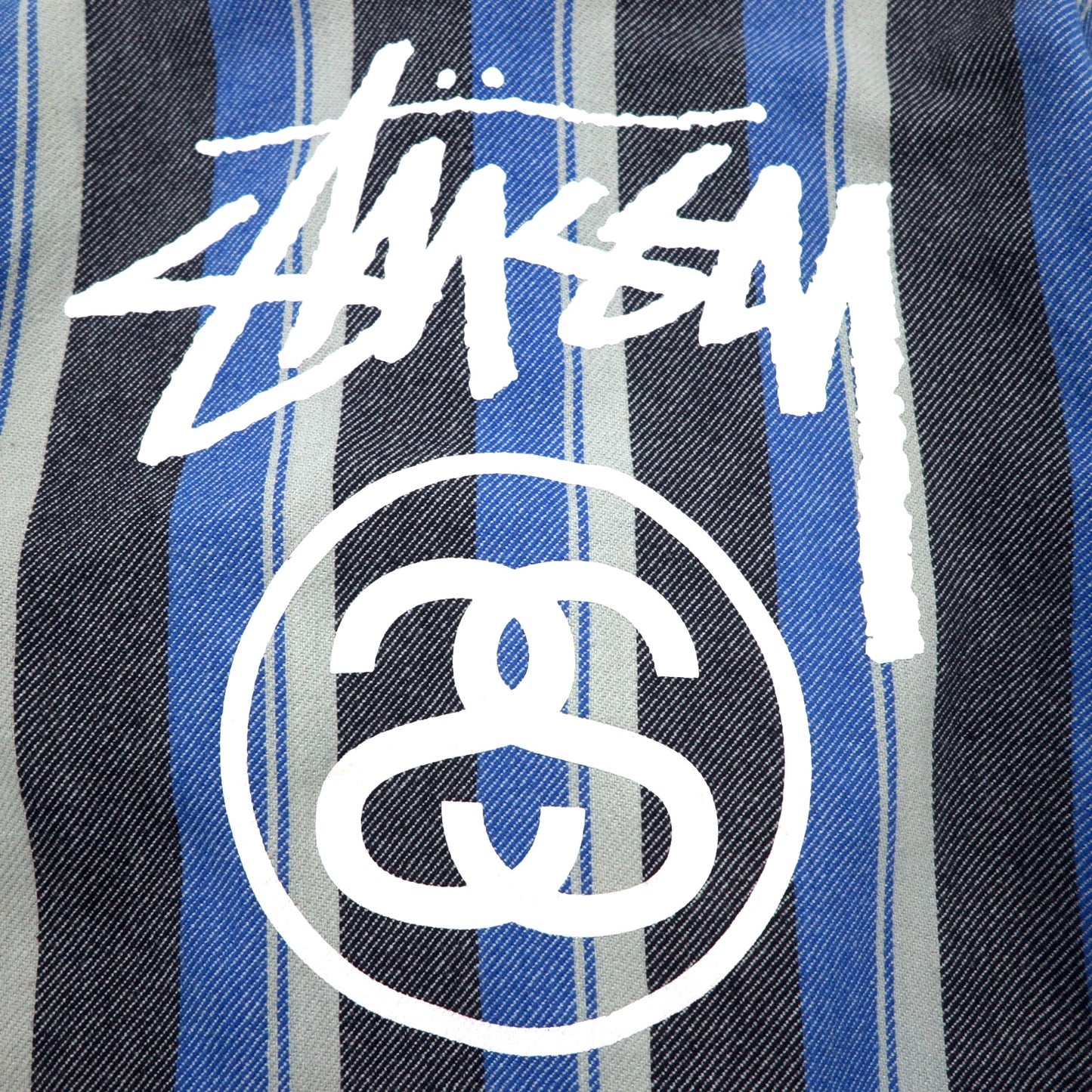 stussy シャネルロゴ メキシカンパーカー L ブルー ストライプ コットン バックロゴプリント
