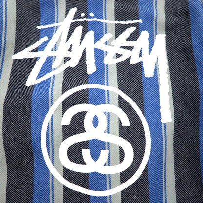 stussy シャネルロゴ メキシカンパーカー L ブルー ストライプ コットン バックロゴプリント