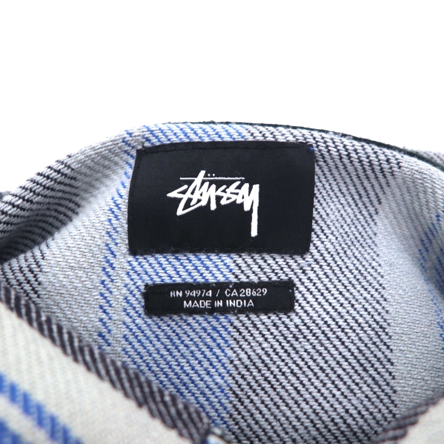 stussy シャネルロゴ メキシカンパーカー L ブルー ストライプ コットン バックロゴプリント