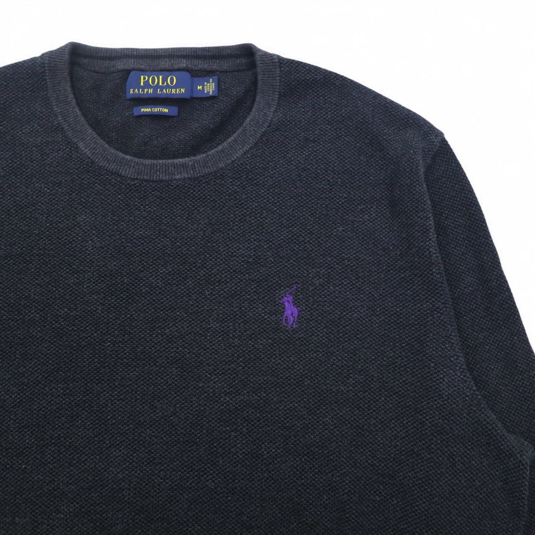 POLO RALPH LAUREN クルーネック ピマコットン ニット セーター M グレー スモールポニー刺繍