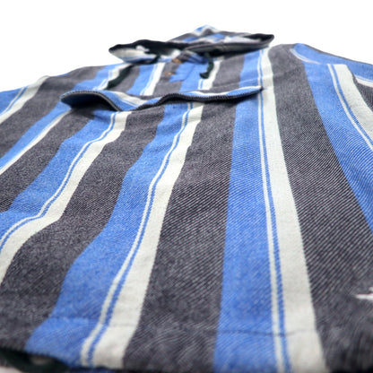 stussy シャネルロゴ メキシカンパーカー L ブルー ストライプ コットン バックロゴプリント