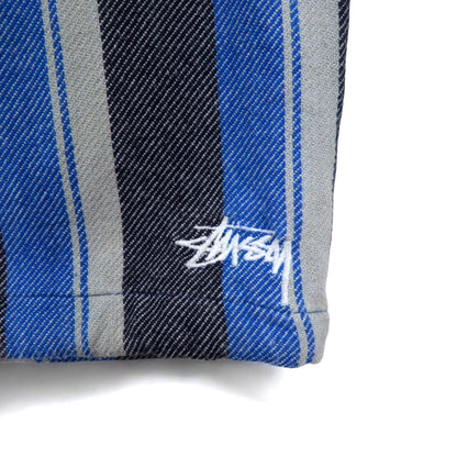 stussy シャネルロゴ メキシカンパーカー L ブルー ストライプ コットン バックロゴプリント