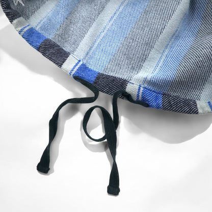 stussy シャネルロゴ メキシカンパーカー L ブルー ストライプ コットン バックロゴプリント