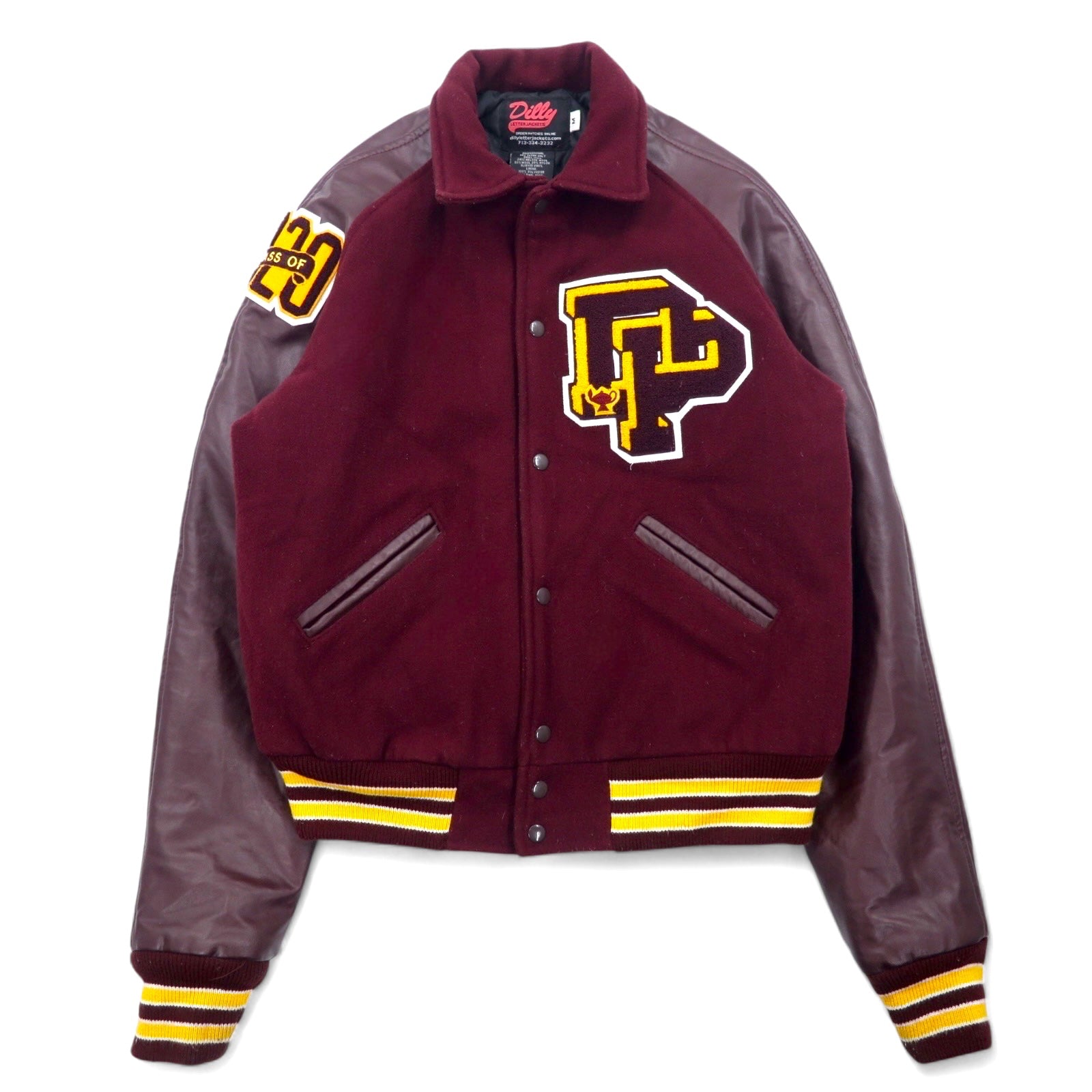 Dilly LETTER JACKET Varsity Jacket M bordeaux Melton wool PU leather ...