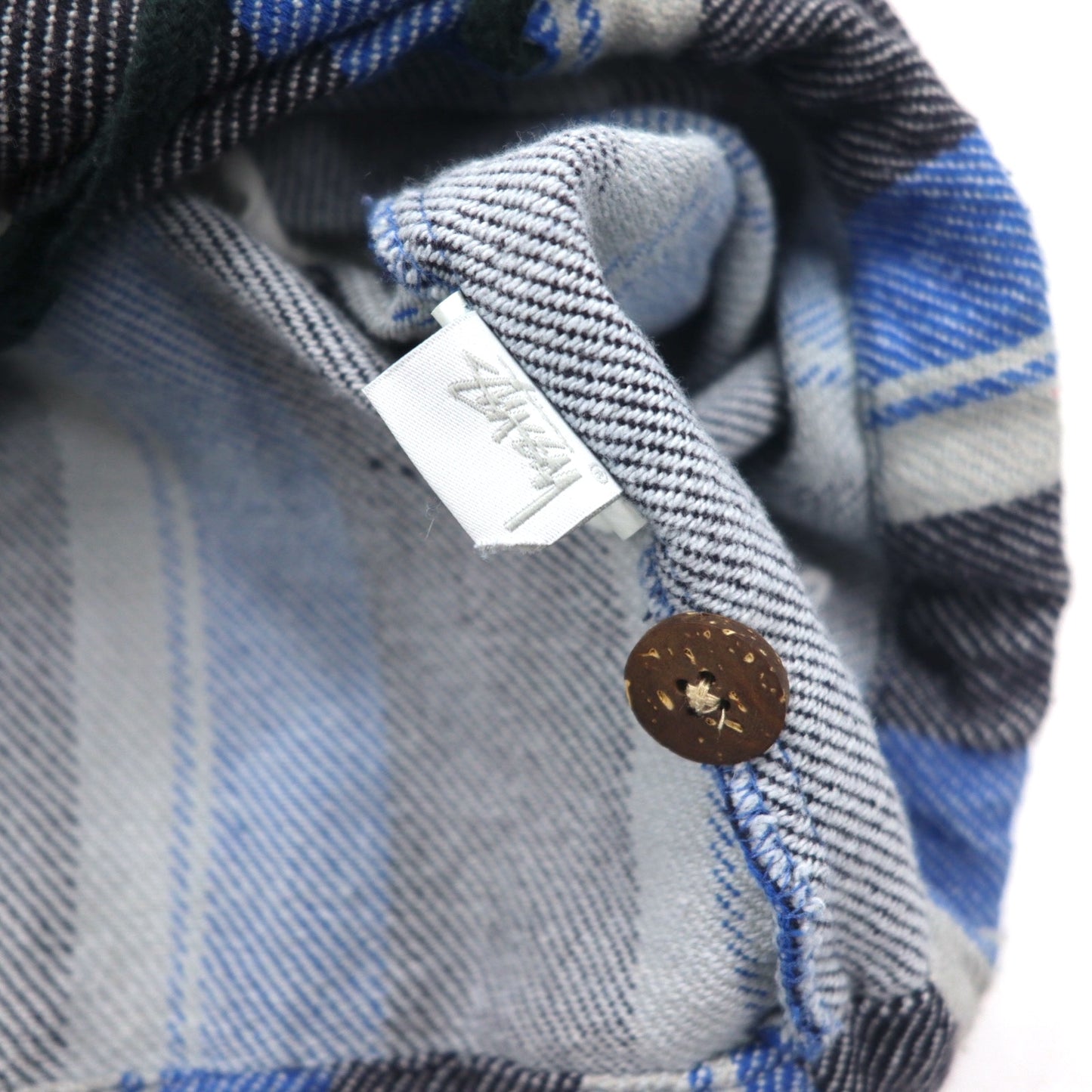 stussy シャネルロゴ メキシカンパーカー L ブルー ストライプ コットン バックロゴプリント