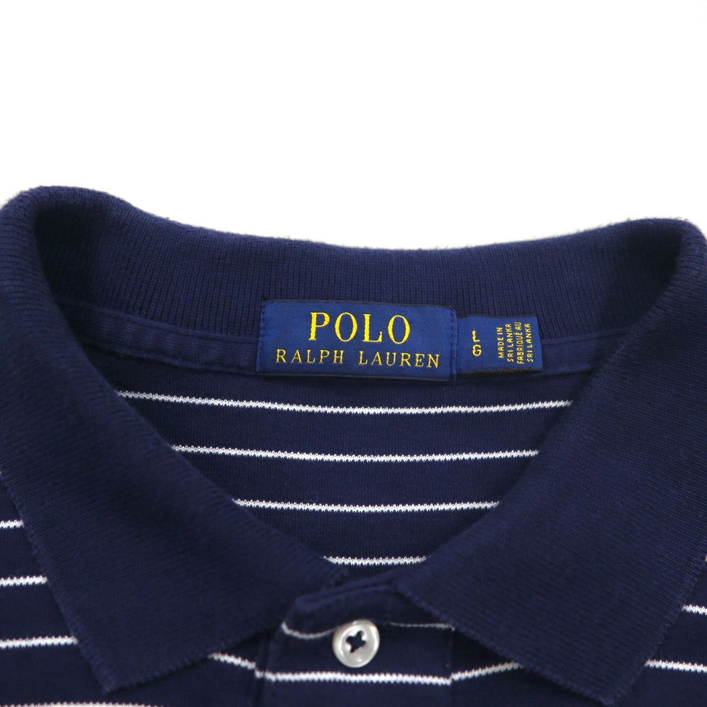 POLO RALPH LAUREN Striped Polo Shirt L Navy Cotton Small Pony Embroidery Made in Sri Lanka