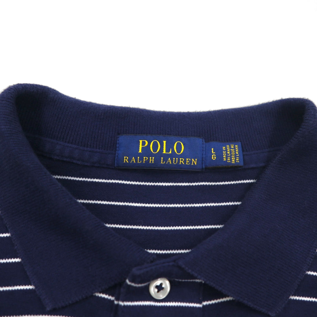 POLO RALPH LAUREN Striped Polo Shirt L Navy Cotton Small Pony Embroidery Made in Sri Lanka