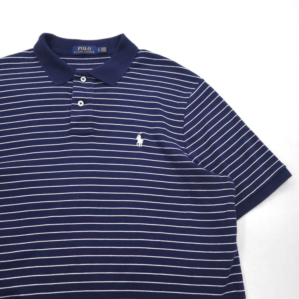 POLO RALPH LAUREN Striped Polo Shirt L Navy Cotton Small Pony Embroidery Made in Sri Lanka