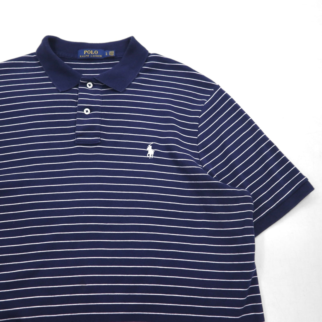 POLO RALPH LAUREN Striped Polo Shirt L Navy Cotton Small Pony Embroidery Made in Sri Lanka