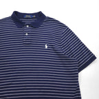 POLO RALPH LAUREN Striped Polo Shirt L Navy Cotton Small Pony Embroidery Made in Sri Lanka