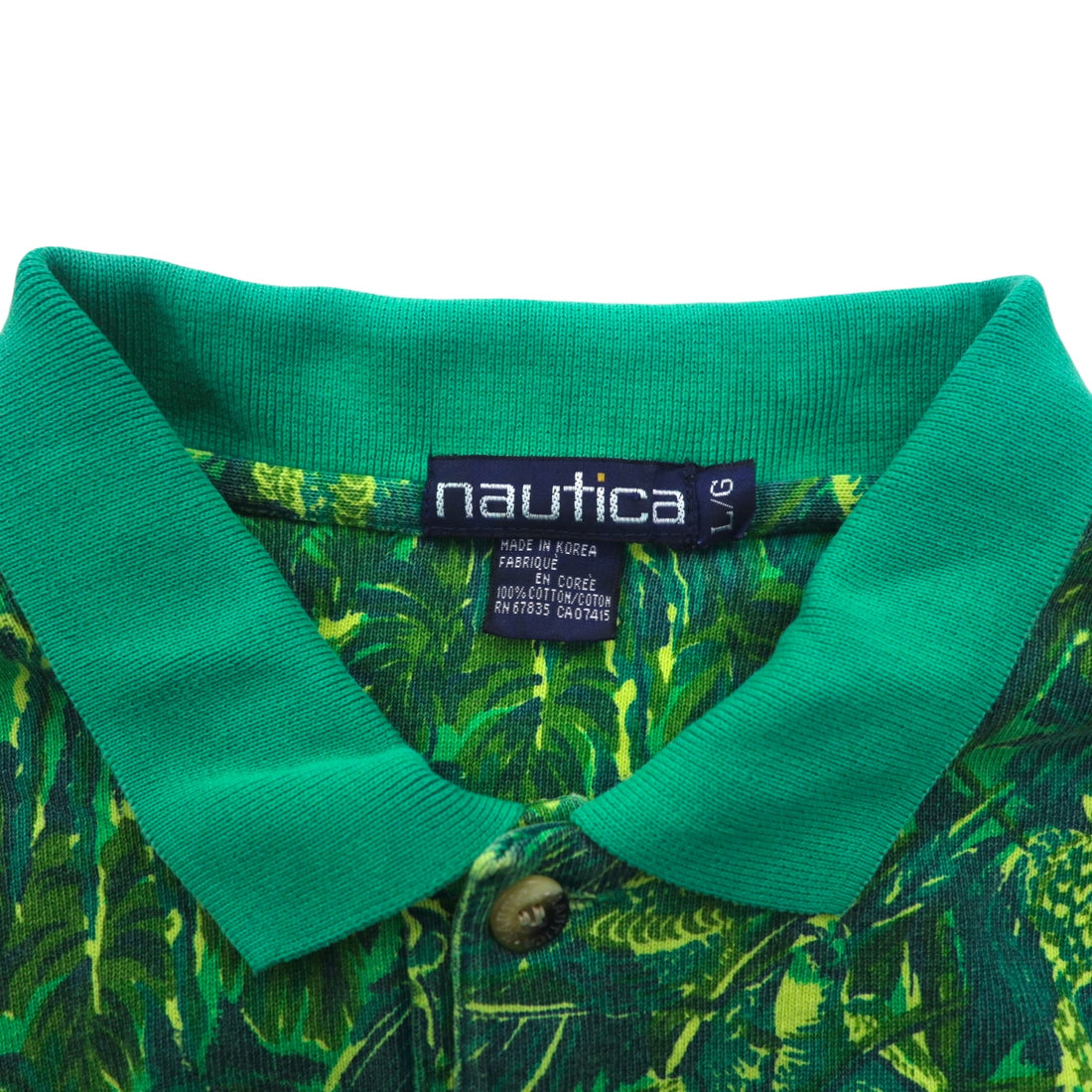 nautica 90s big size long sleeve polo shirt L green cotton all-over camouflage botanical