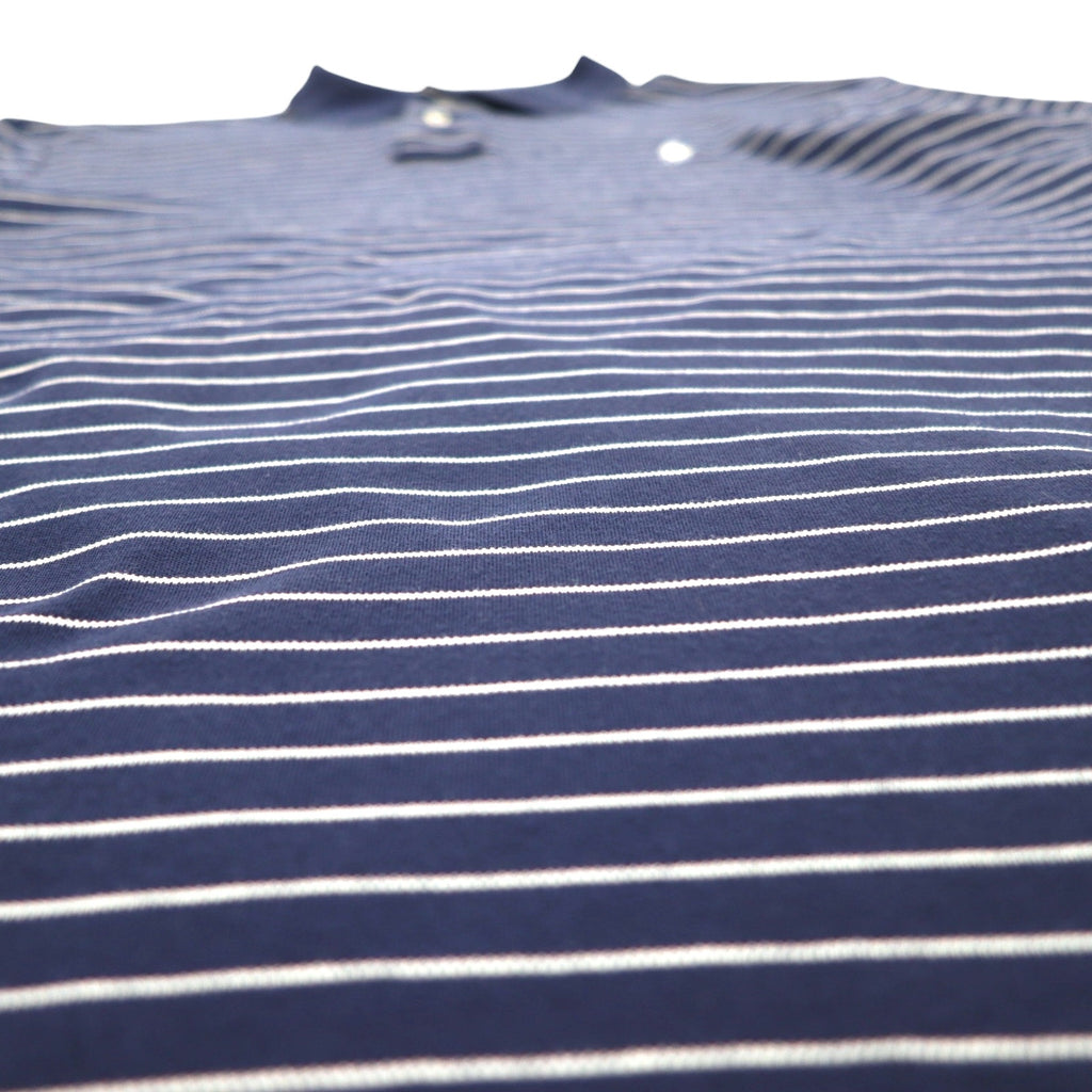 POLO RALPH LAUREN Striped Polo Shirt L Navy Cotton Small Pony Embroidery Made in Sri Lanka