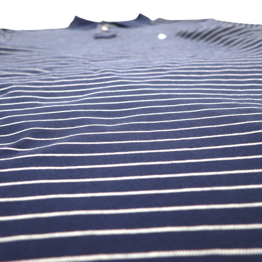 POLO RALPH LAUREN Striped Polo Shirt L Navy Cotton Small Pony Embroidery Made in Sri Lanka
