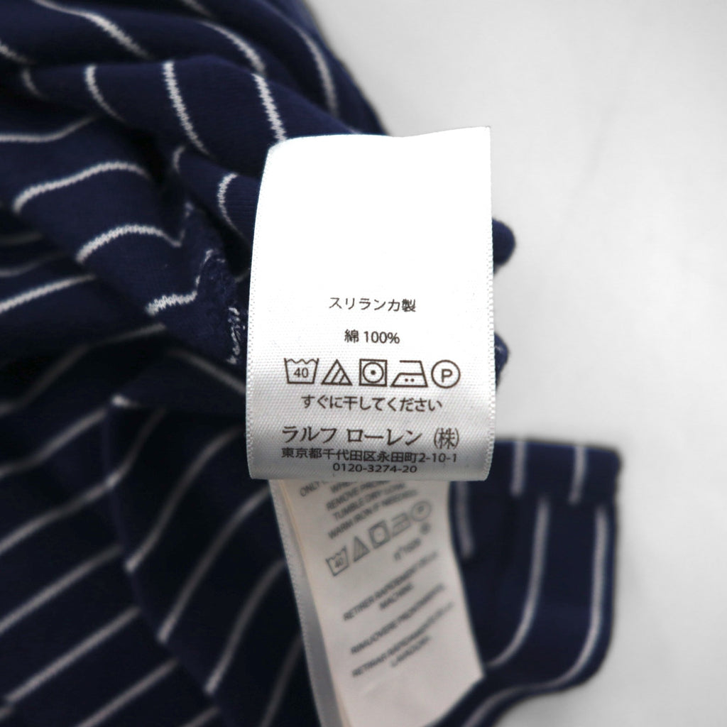 POLO RALPH LAUREN Striped Polo Shirt L Navy Cotton Small Pony Embroidery Made in Sri Lanka