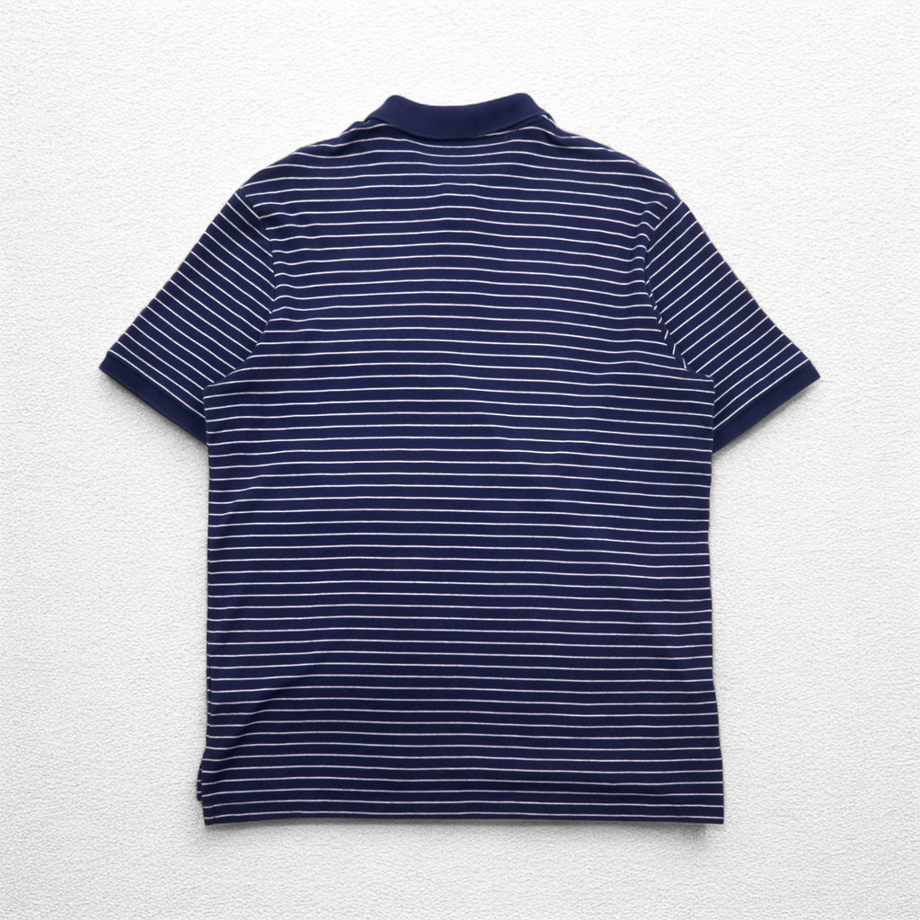 POLO RALPH LAUREN Striped Polo Shirt L Navy Cotton Small Pony Embroidery Made in Sri Lanka