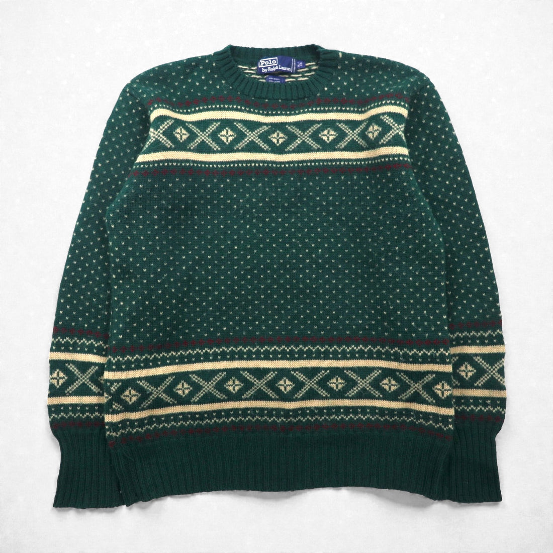 Polo Ralph Lauren 90年代 バーズアイ ノルディック ニット セーター XL グリーン ウール 羊毛