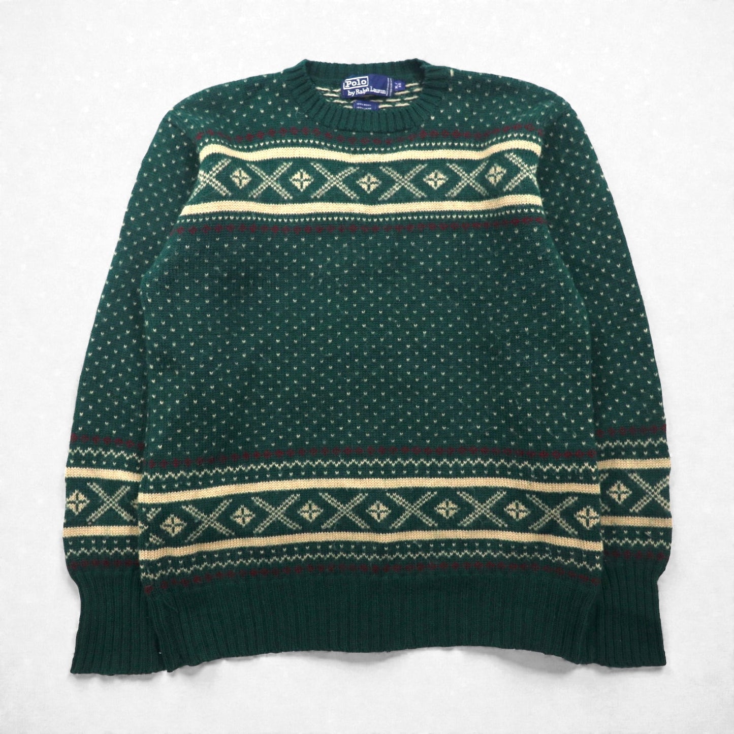 Polo Ralph Lauren 90年代 バーズアイ ノルディック ニット セーター XL グリーン ウール 羊毛