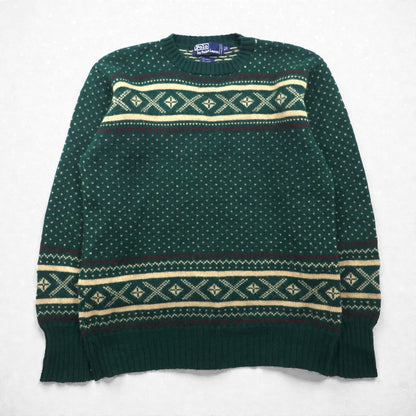 Polo Ralph Lauren 90年代 バーズアイ ノルディック ニット セーター XL グリーン ウール 羊毛